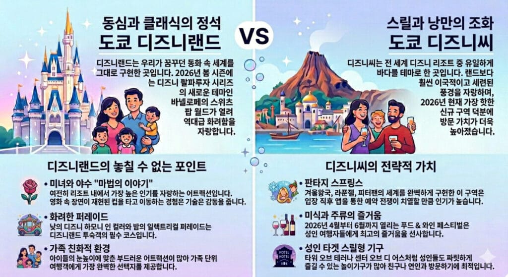 디즈니랜드 디즈니씨 비교 요약 이미지